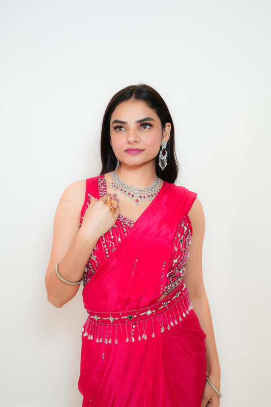Hot pink drape saree