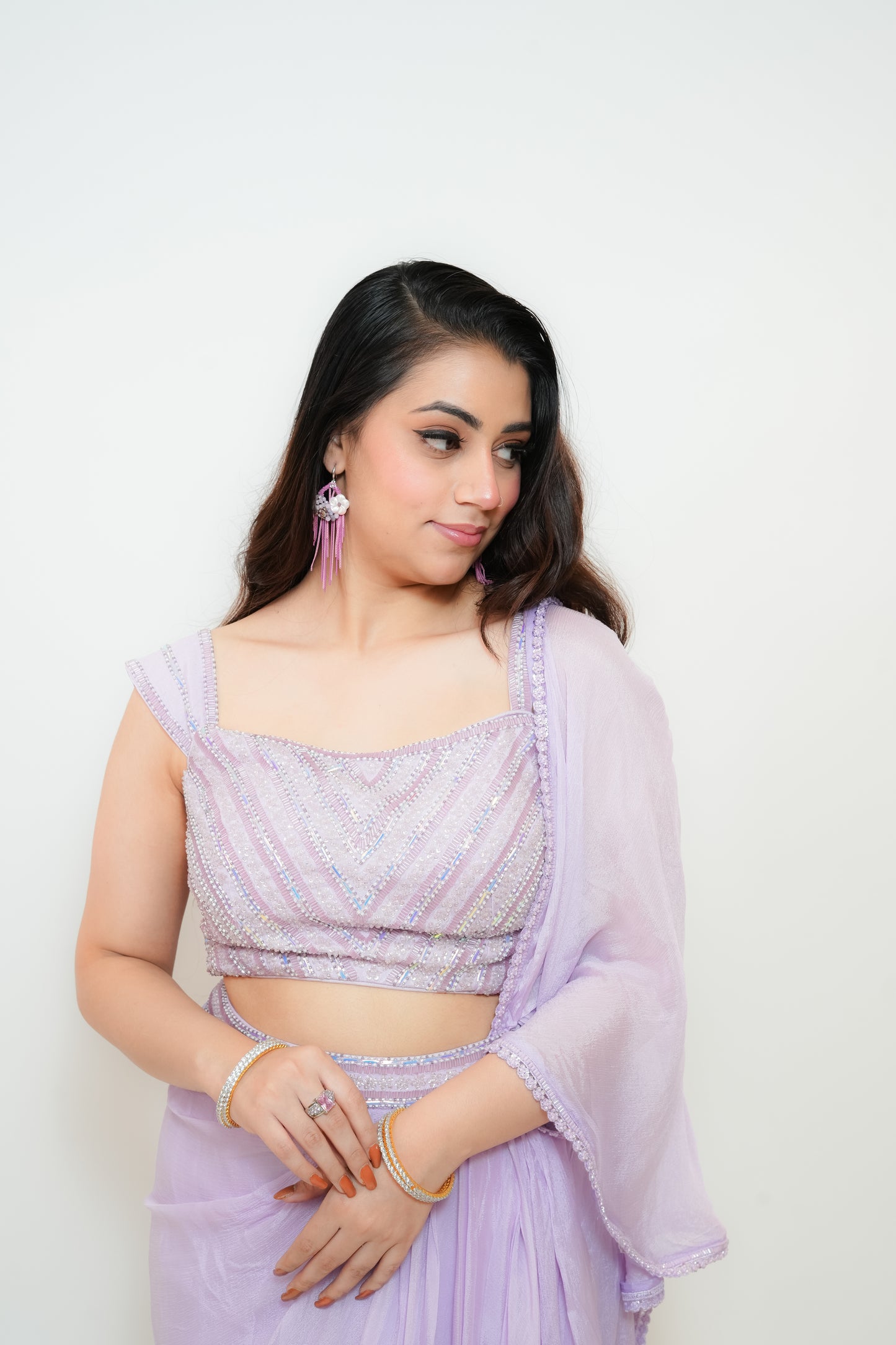 Lilac bloom drape saree