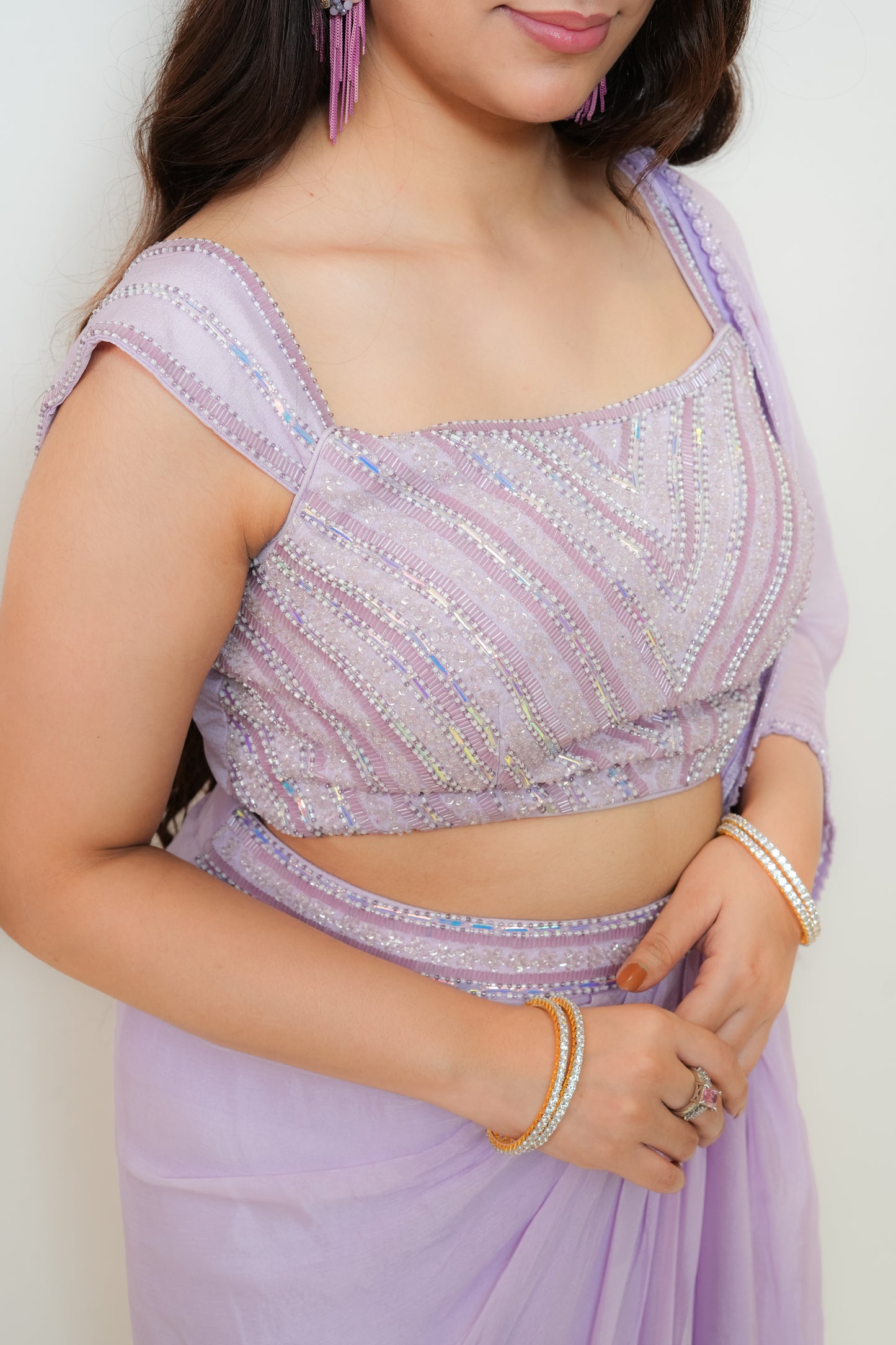 Lilac bloom drape saree
