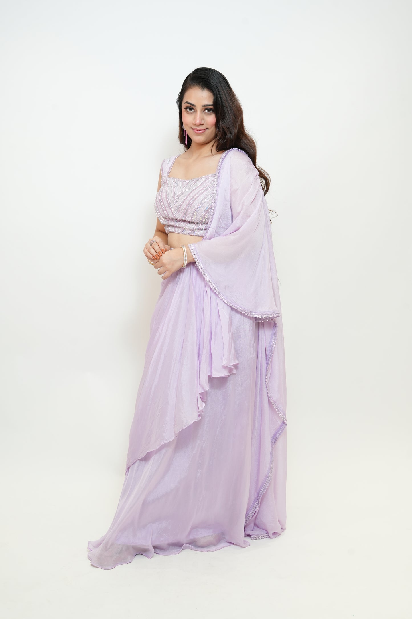 Lilac bloom drape saree