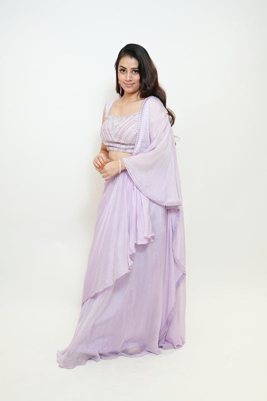 Lilac bloom drape saree