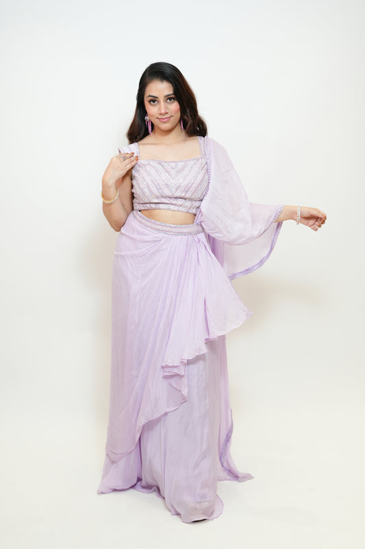 Lilac bloom drape saree