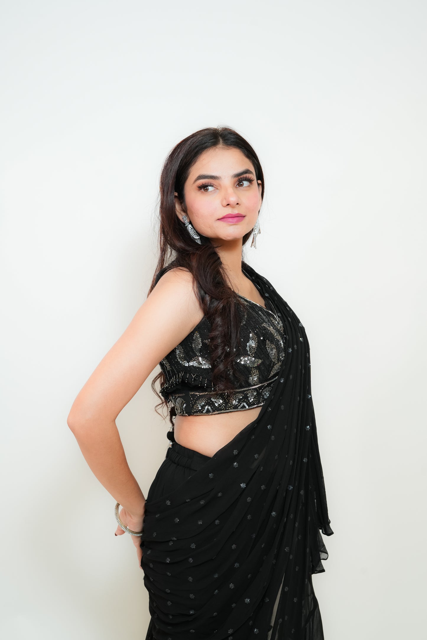 Black stardust drape saree