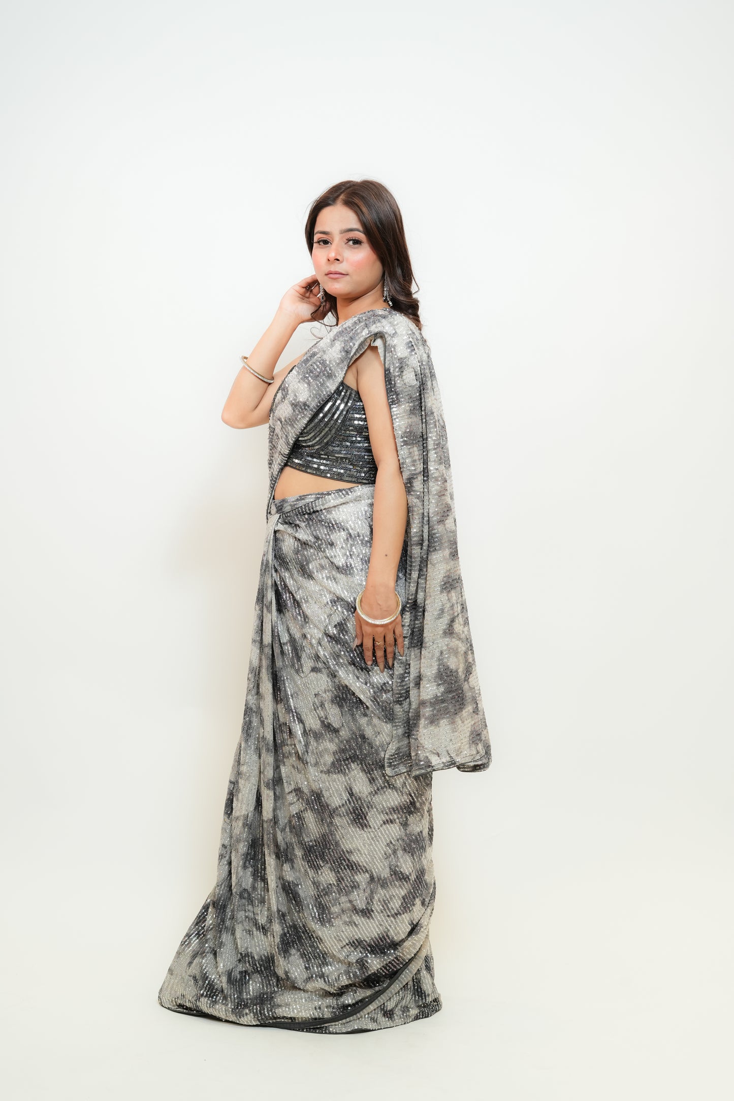 Ash & ink drape saree