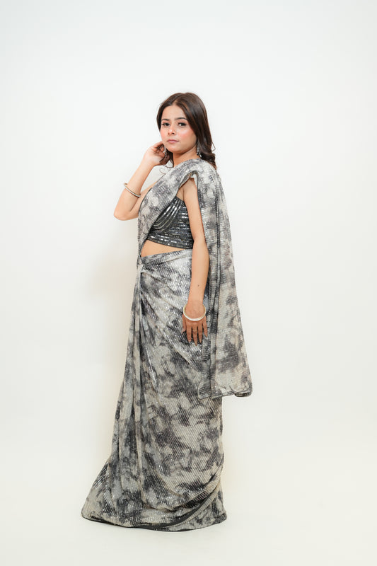 Ash & ink drape saree