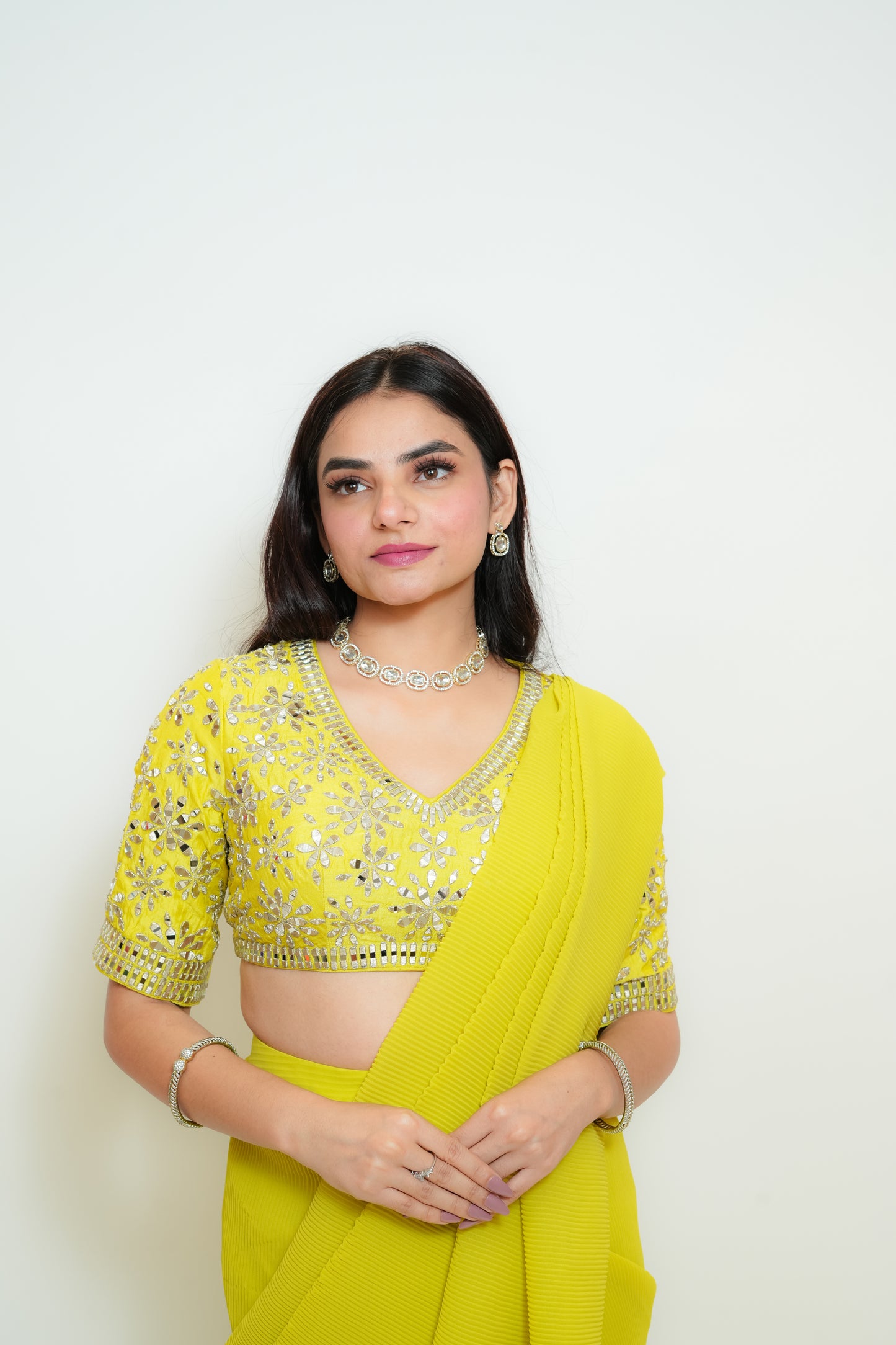 Lemon glow drape saree