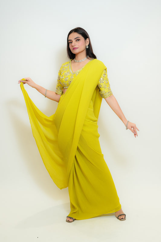 Lemon glow drape saree