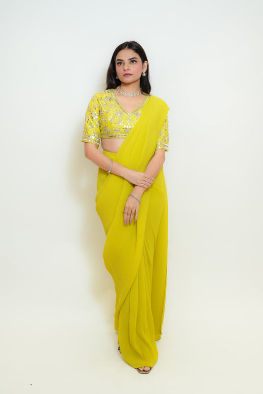 Lemon glow drape saree