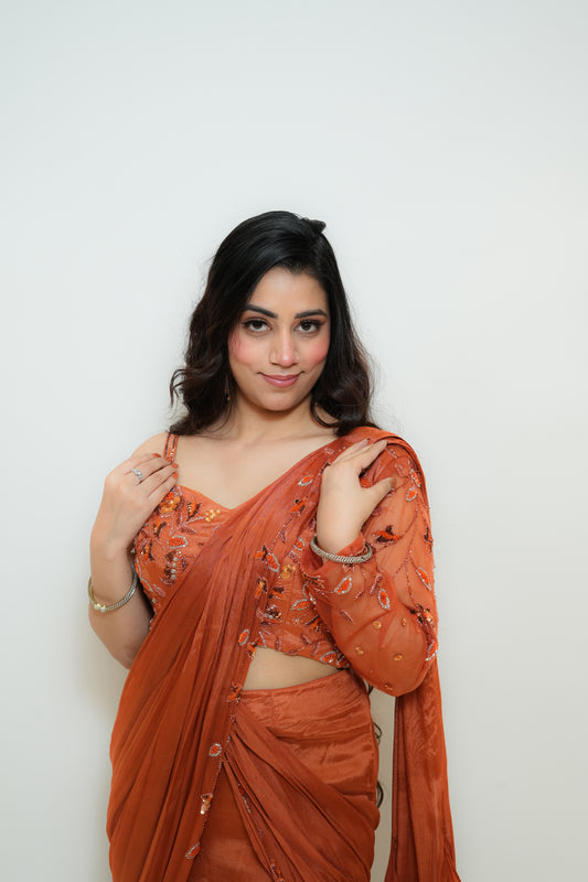 Rusty radiance drape saree