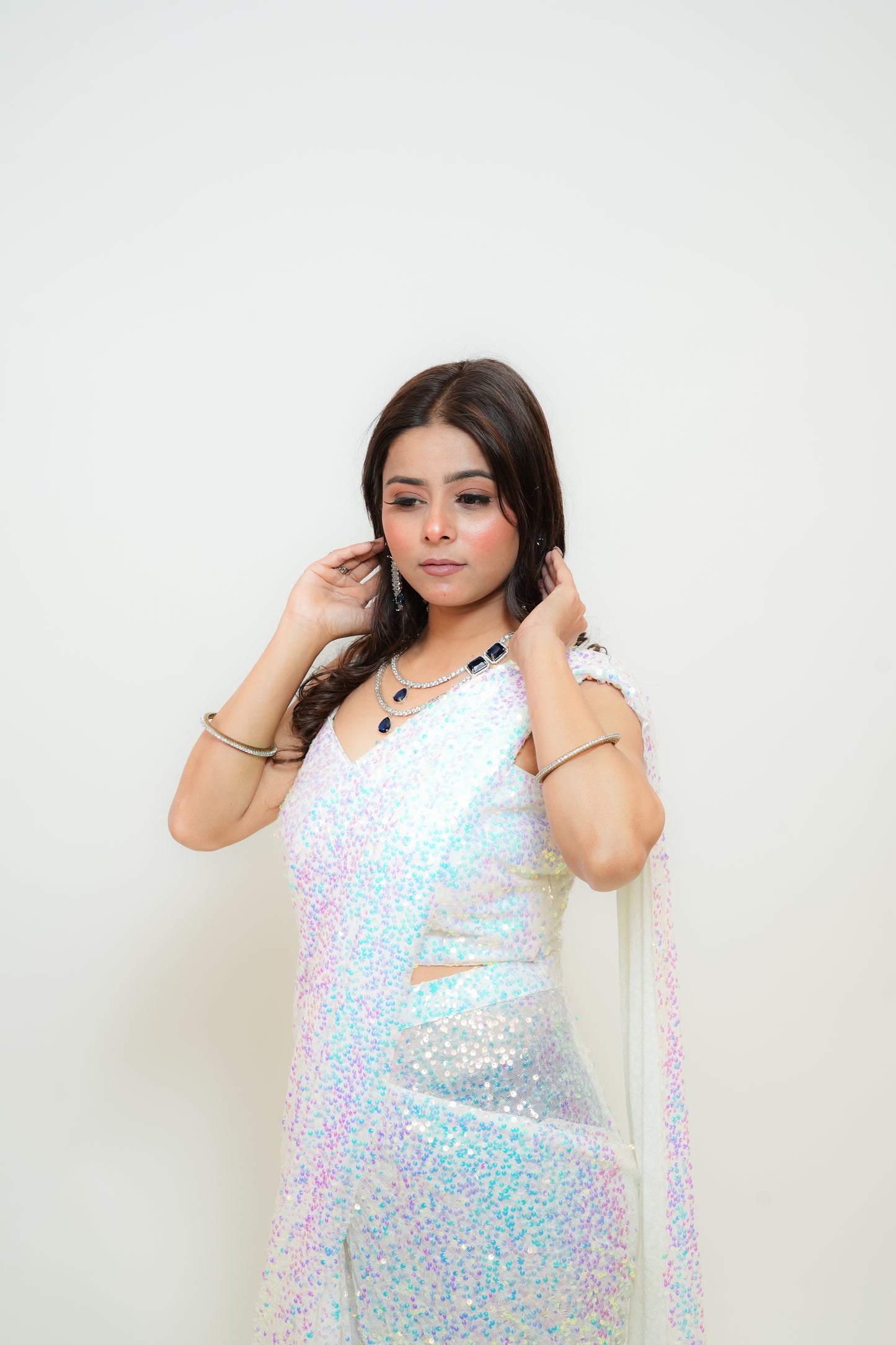 snow glow drape saree