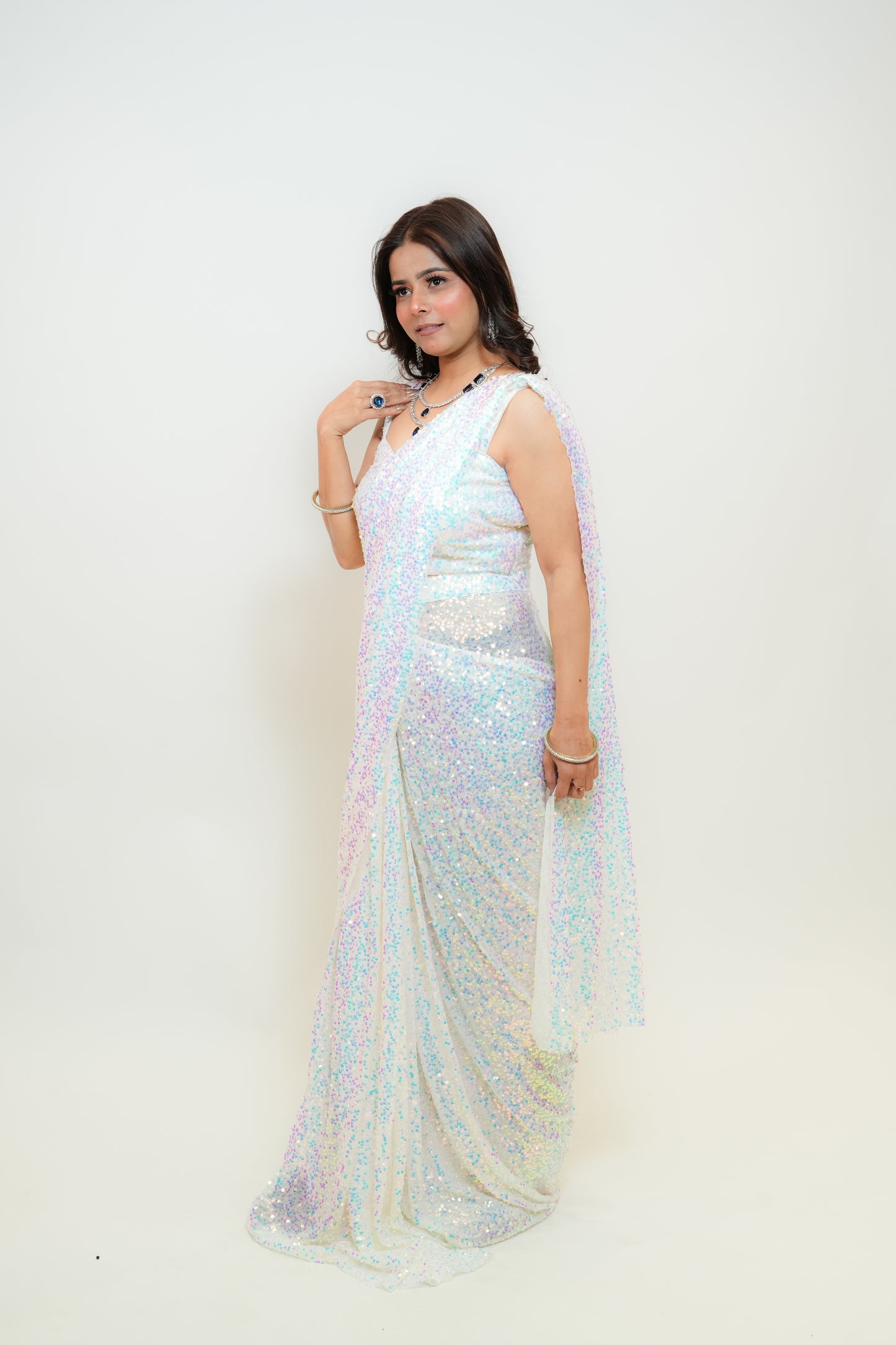 Snow glow drape saree