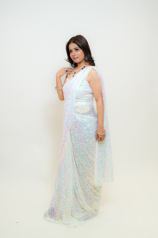 Snow glow drape saree