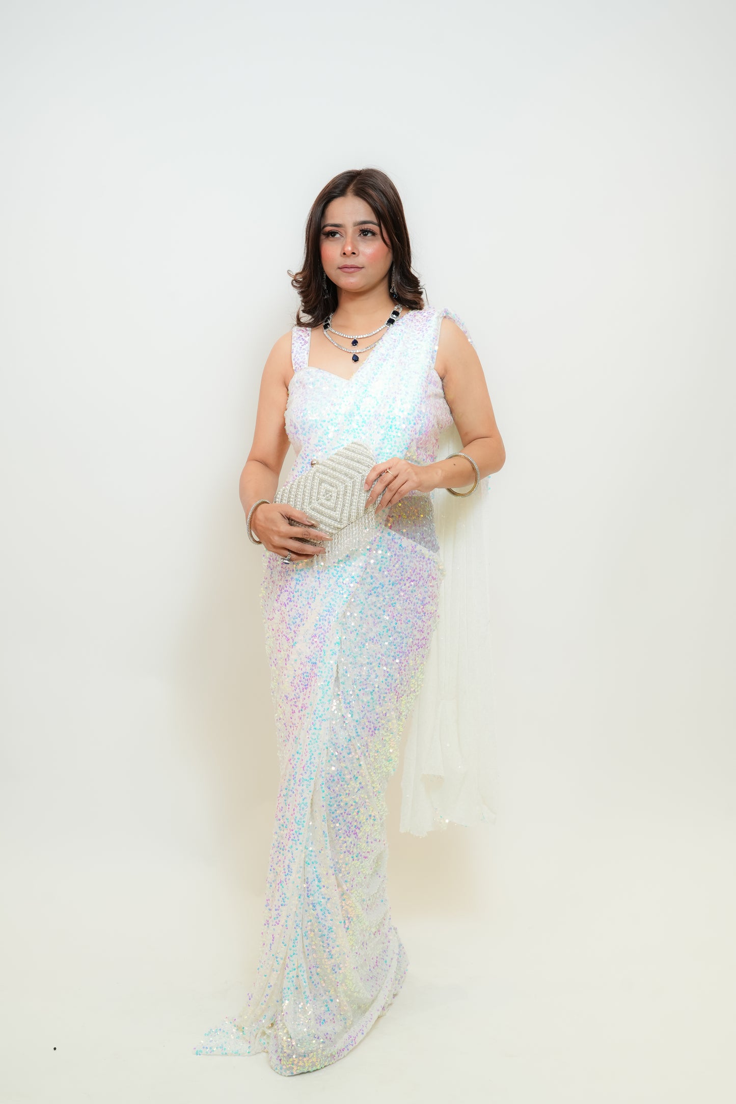 Snow glow drape saree