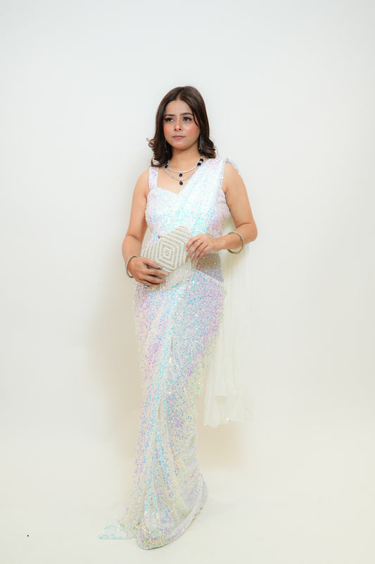 Snow glow drape saree