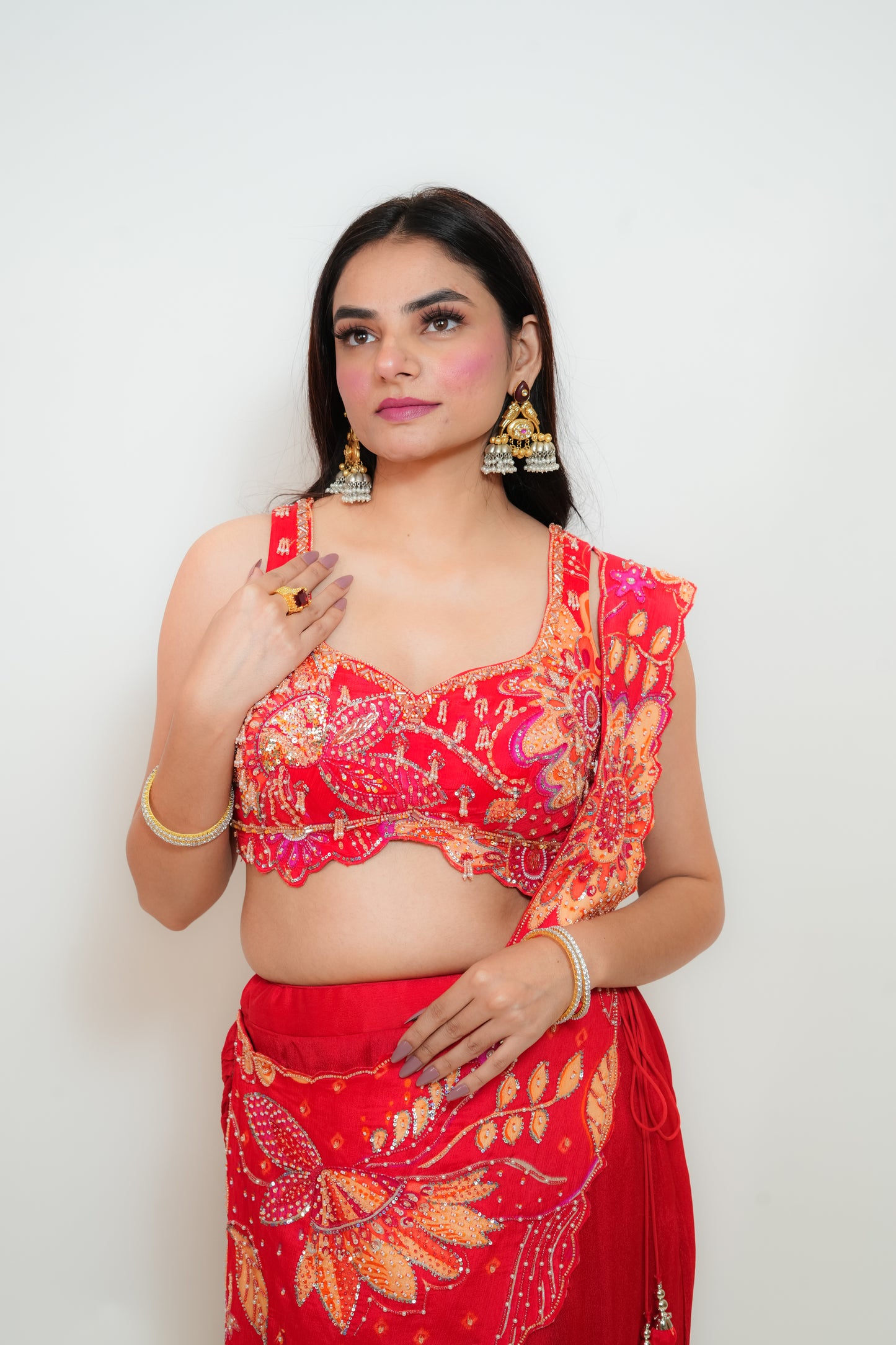 Red glam drape saree