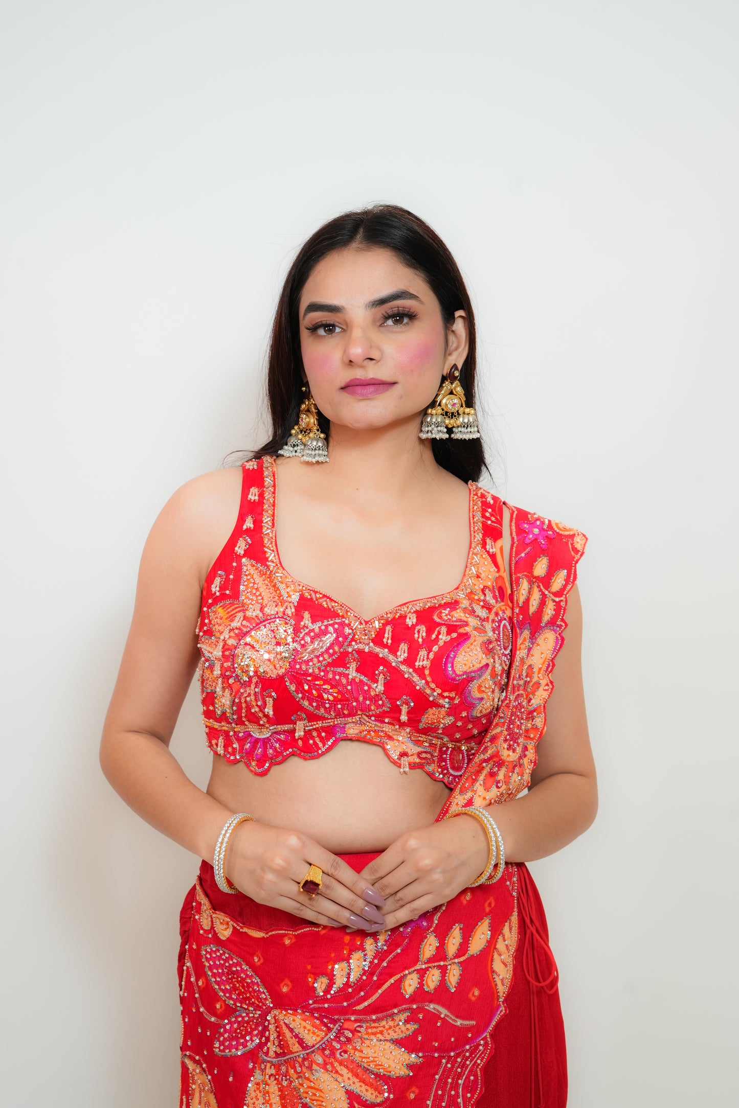 Red glam drape saree