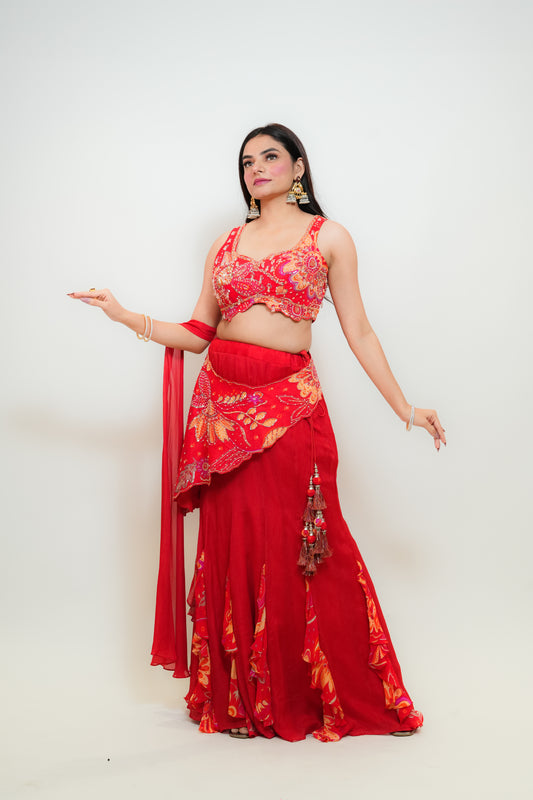Red glam drape saree