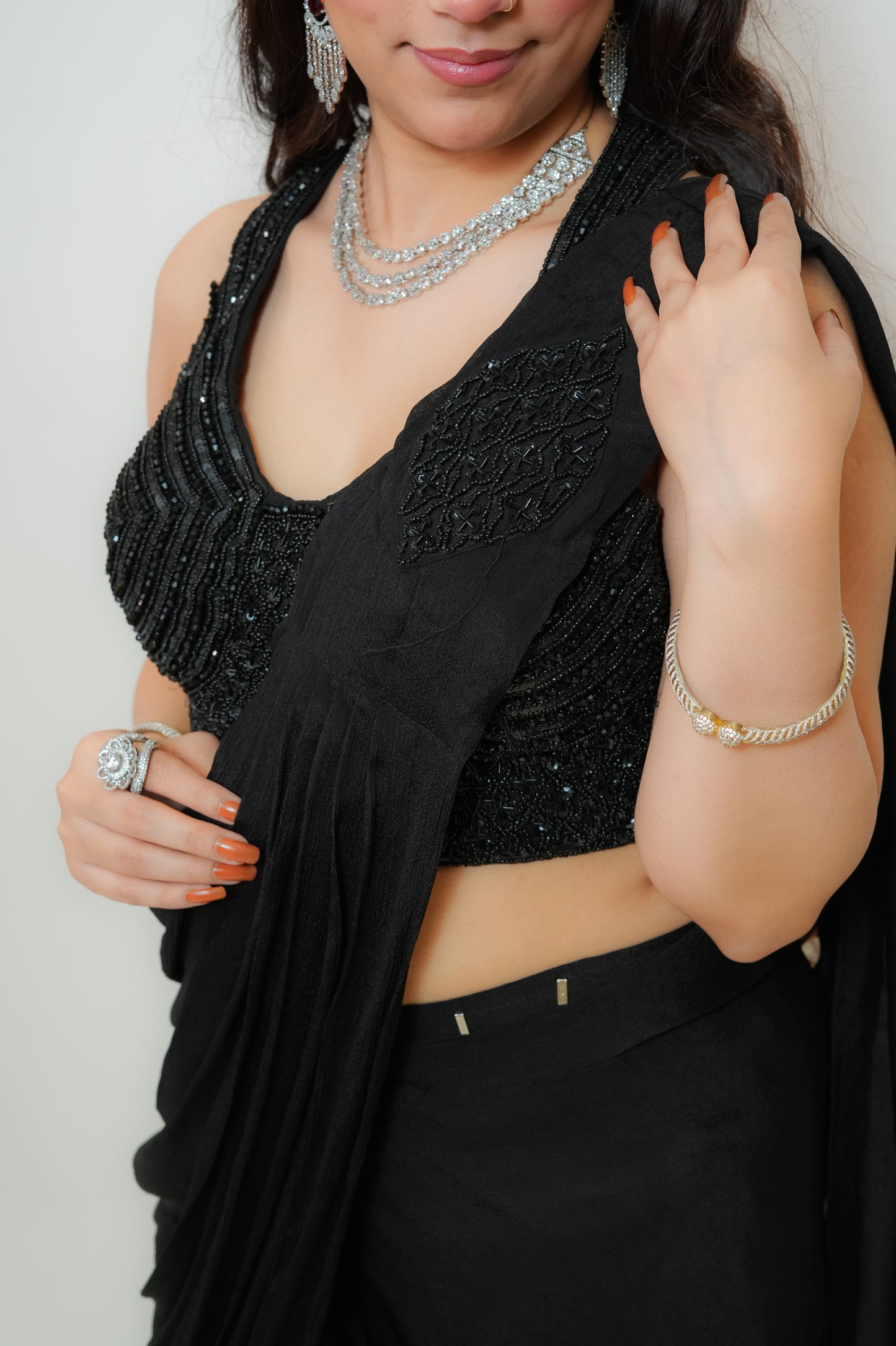Chic black drape saree
