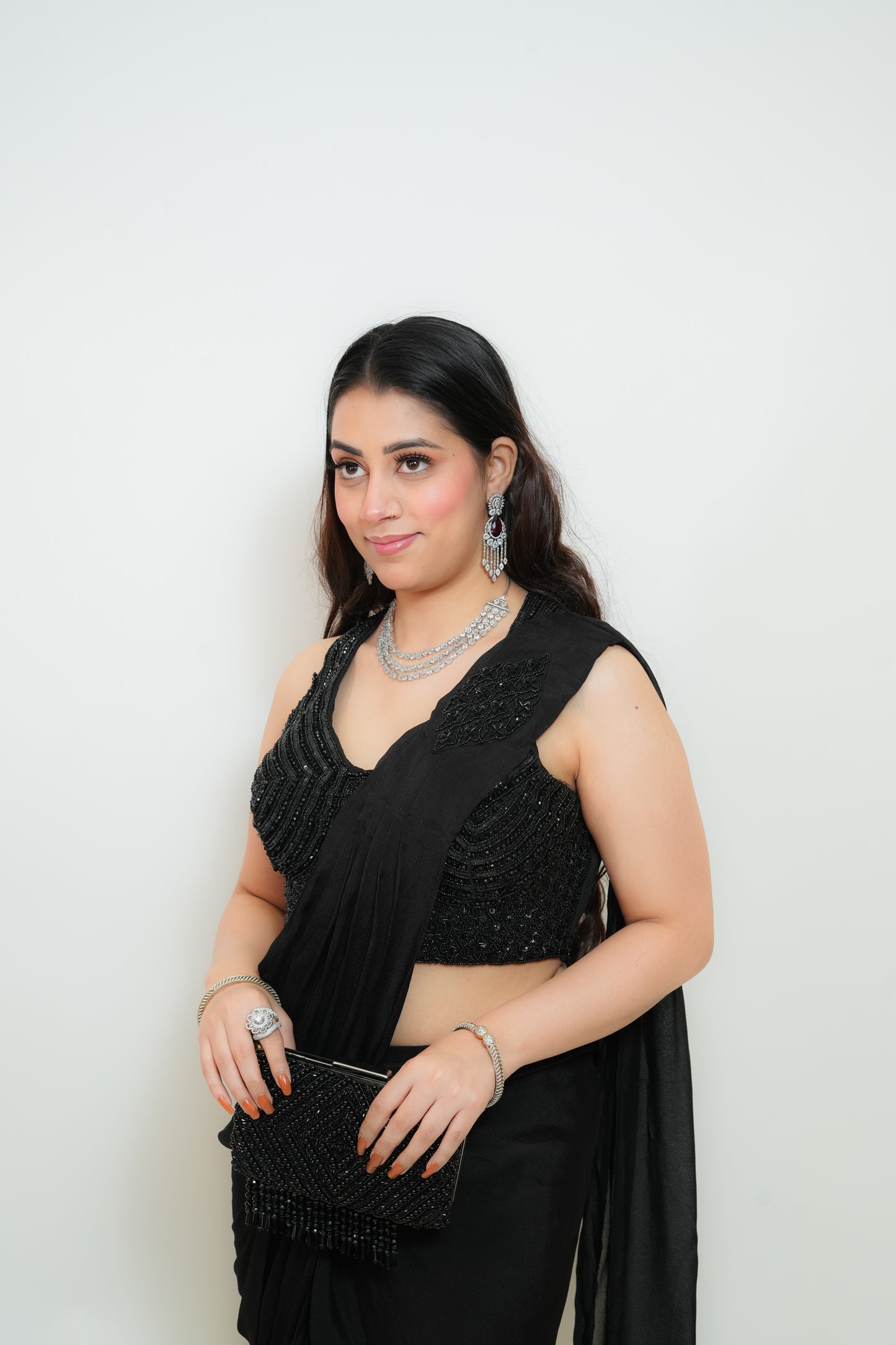 Chic black drape saree