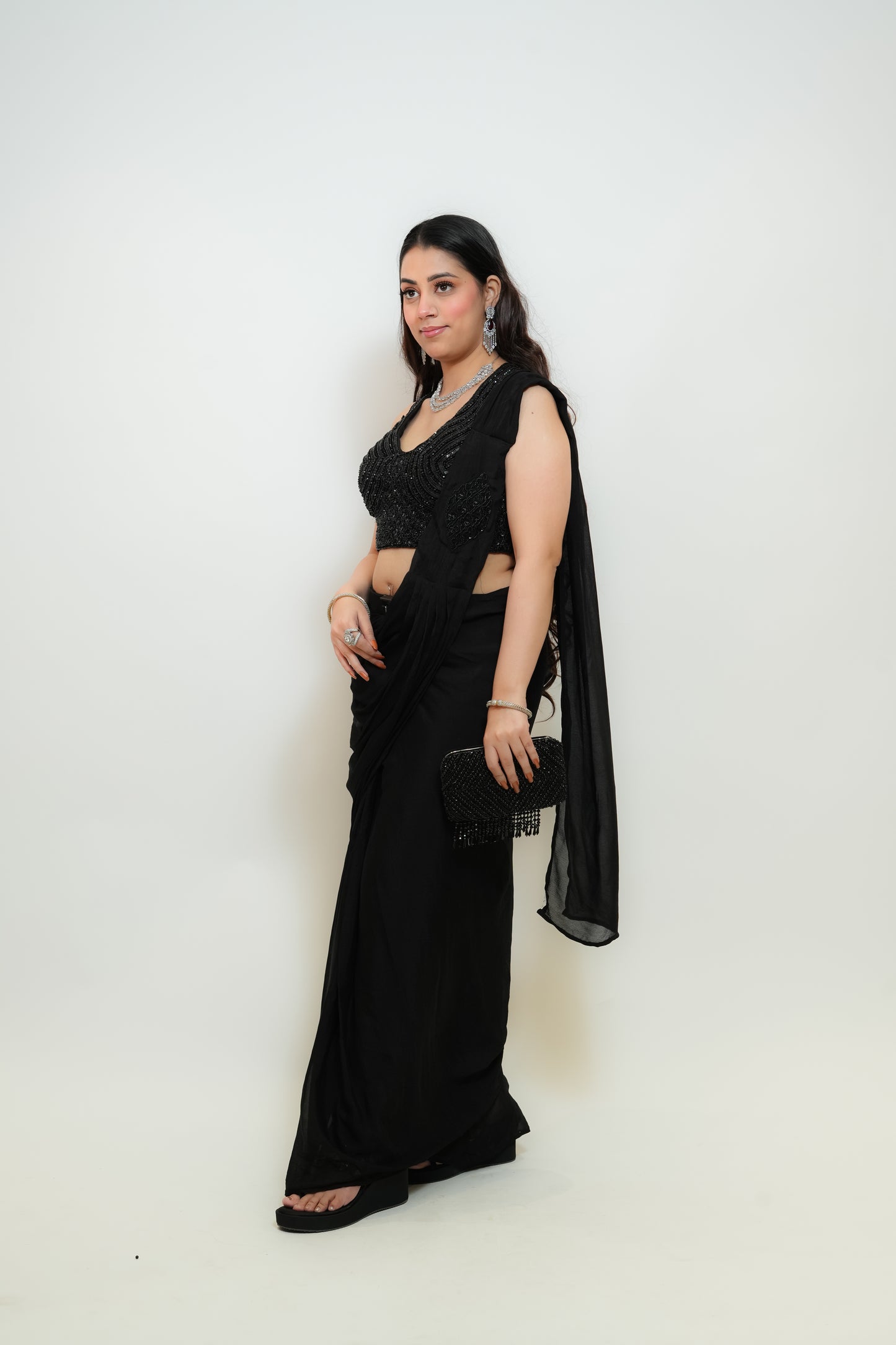 Chic black drape saree