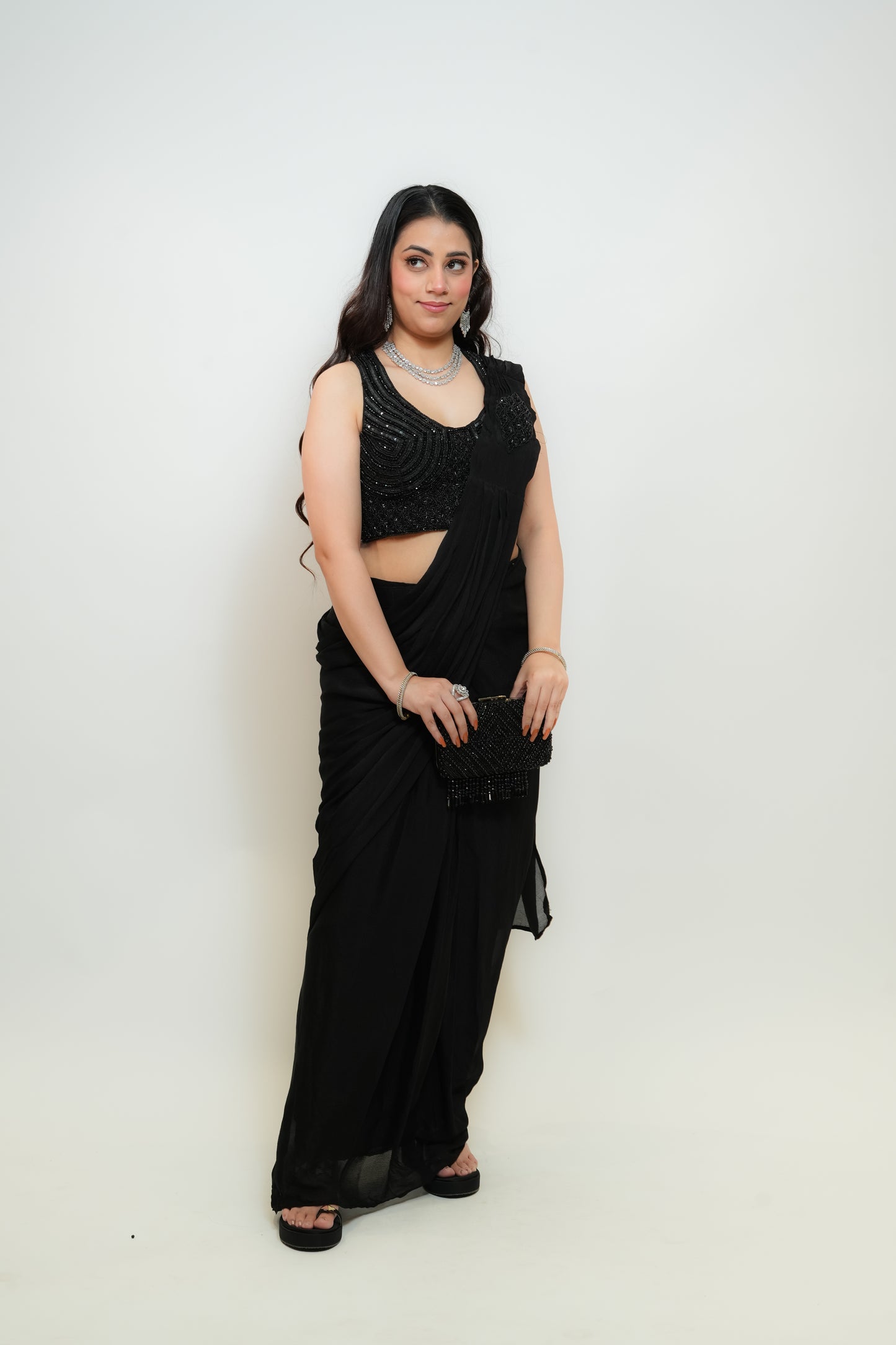 Chic black drape saree