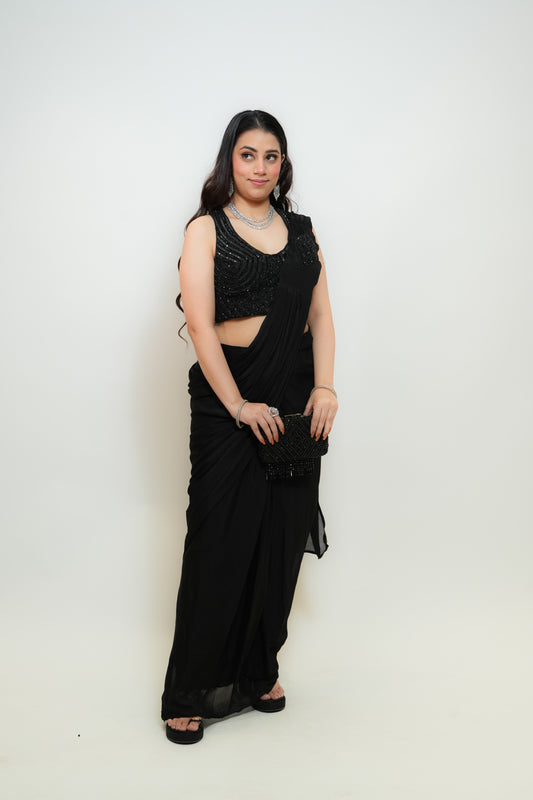 Chic black drape saree