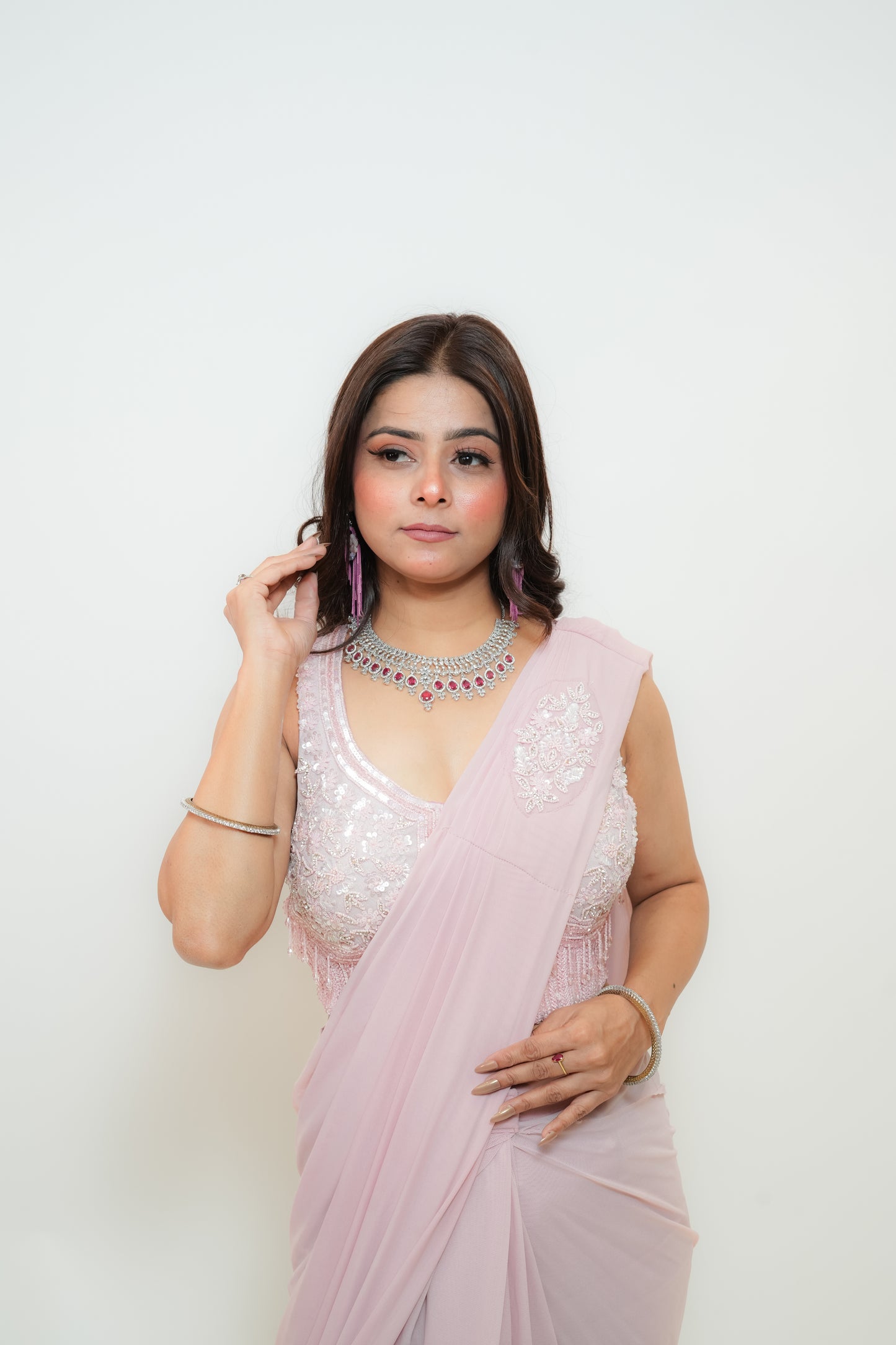 Elegant pink drape saree