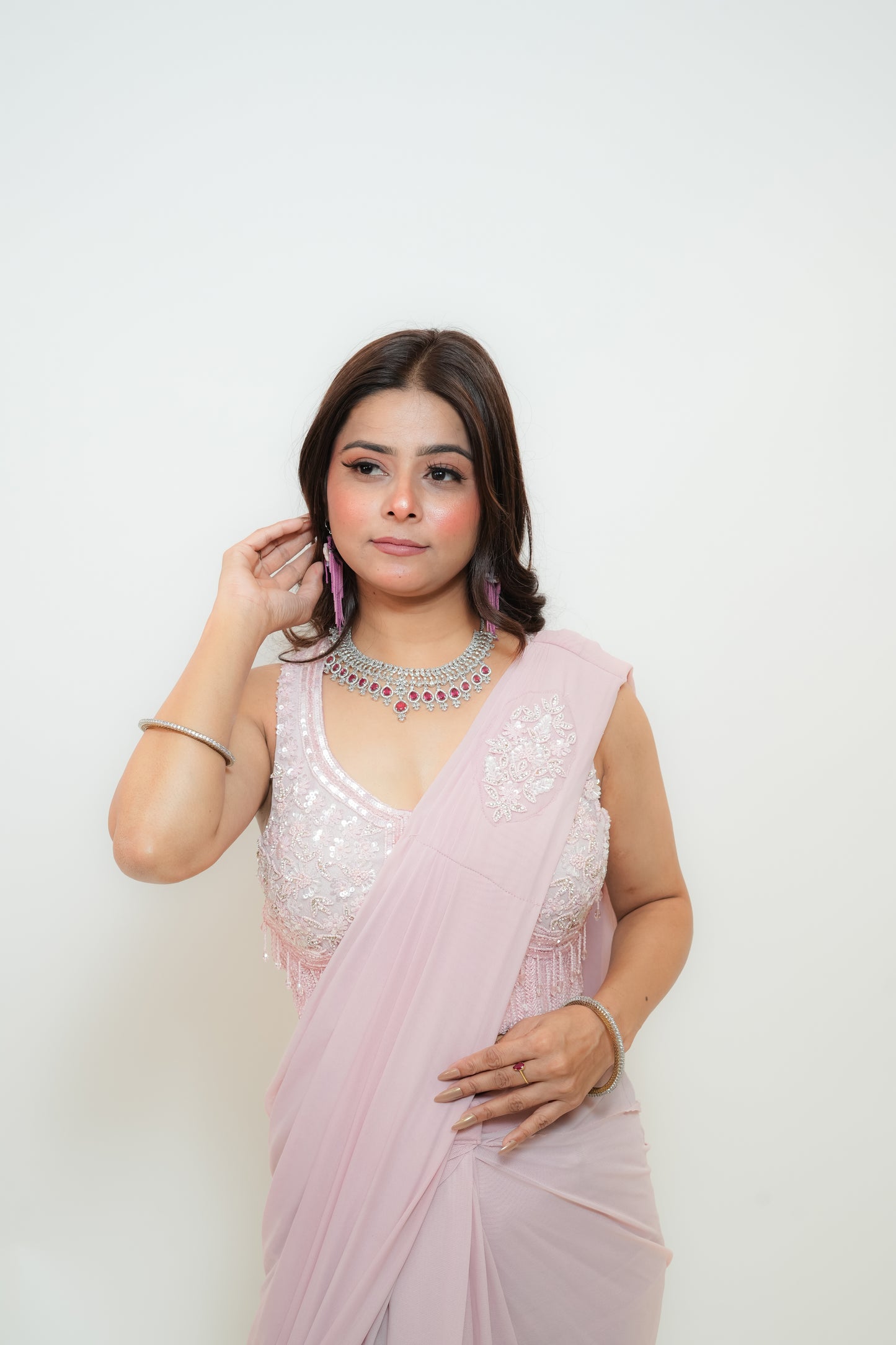 Elegant pink drape saree