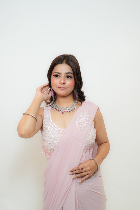 Elegant pink drape saree