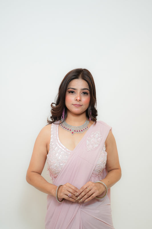 Elegant pink drape saree