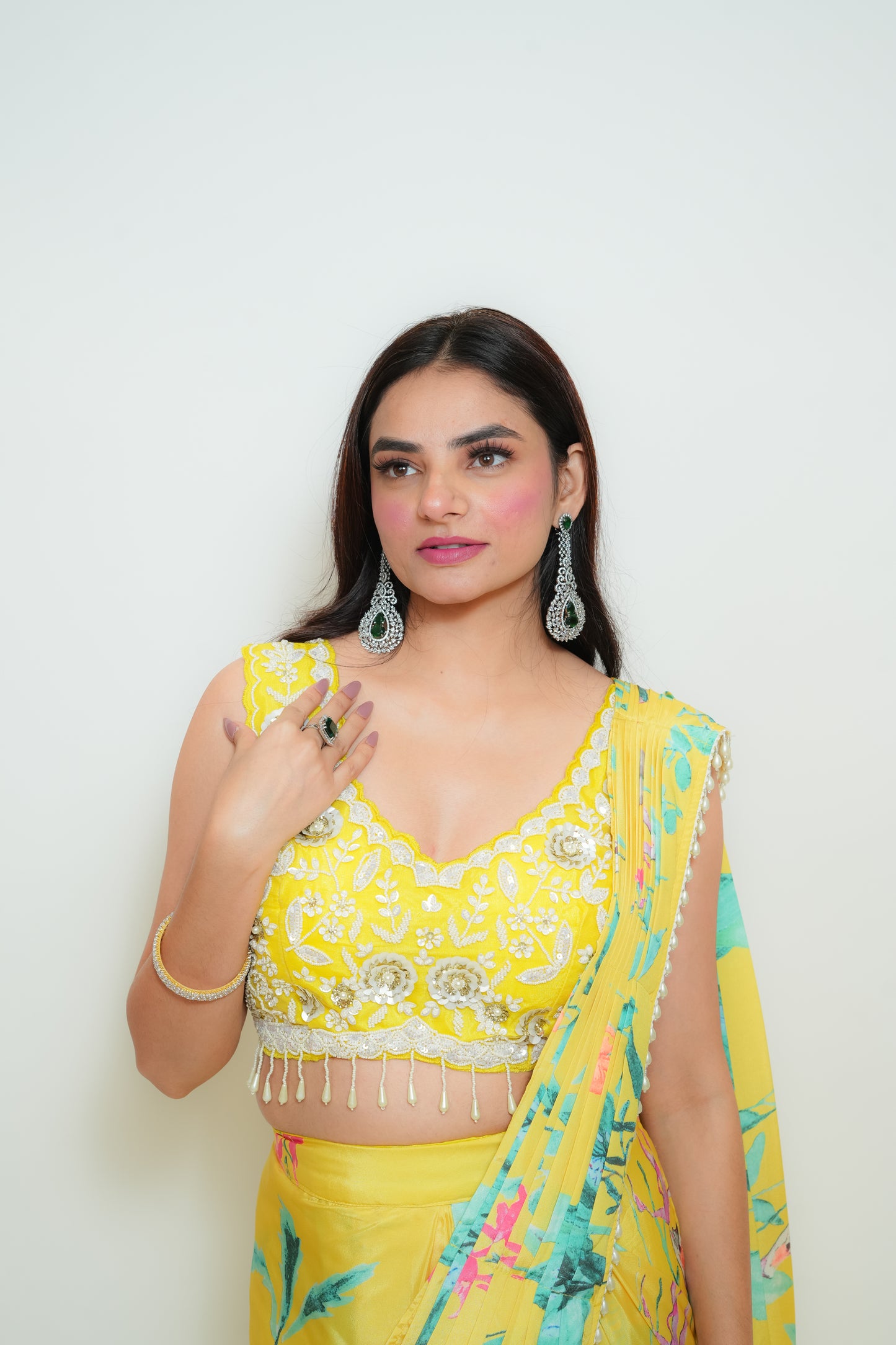 Floral sunshine drape saree