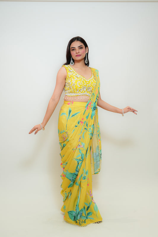Floral sunshine drape saree