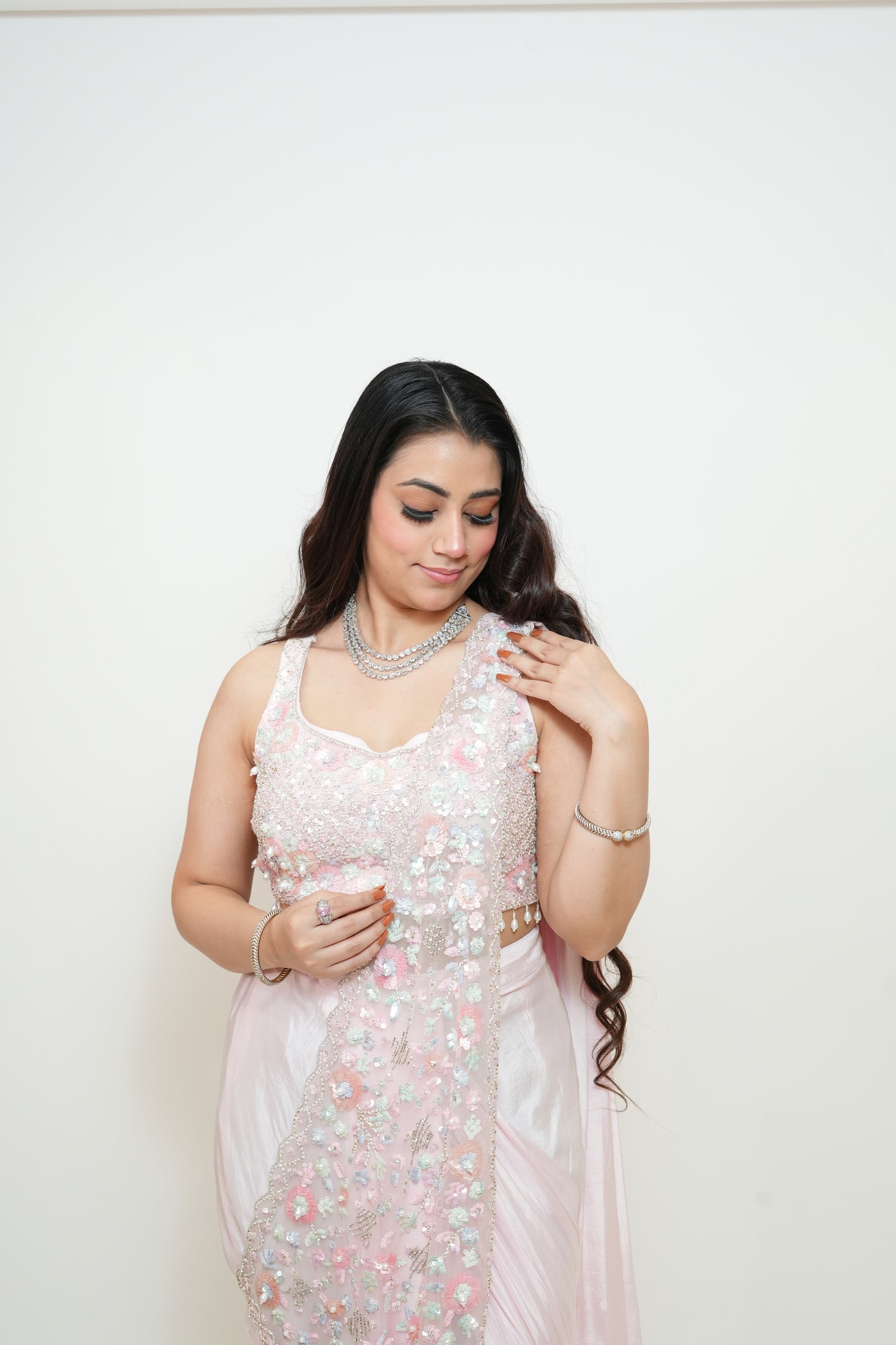 Blush bloom drape saree