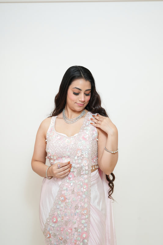 Blush bloom drape saree