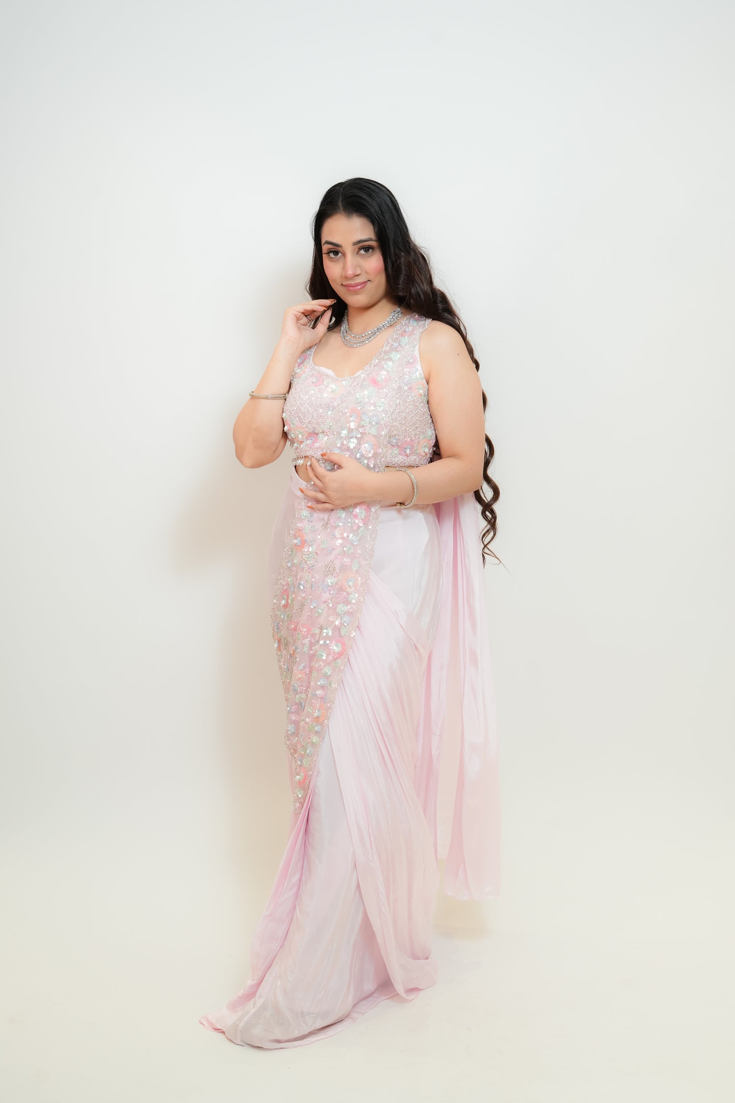 Blush bloom drape saree