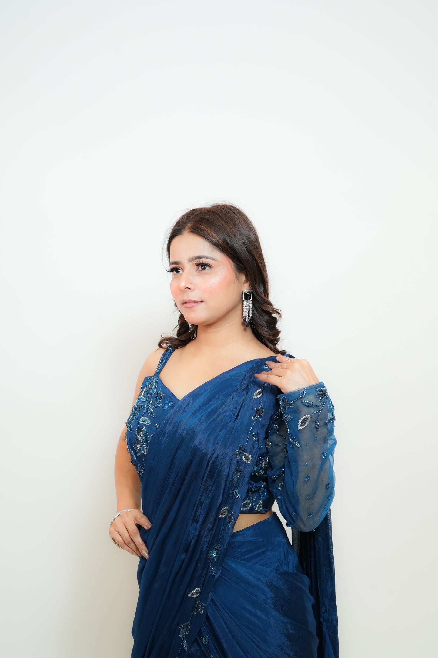 Midnight blue drape saree