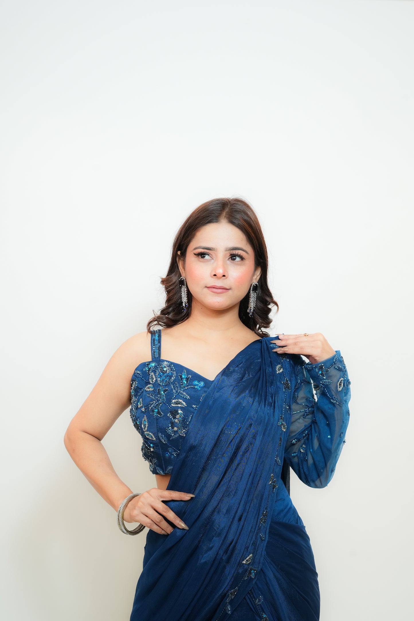 Midnight blue drape saree