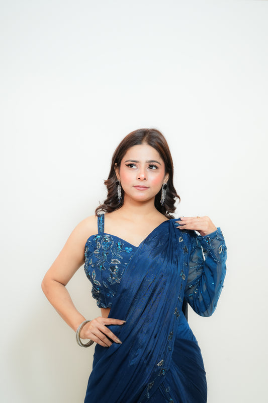 Midnight blue drape saree