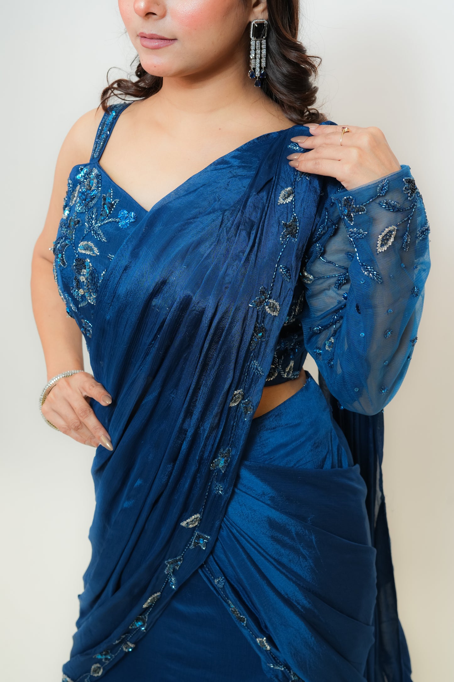 Midnight blue drape saree