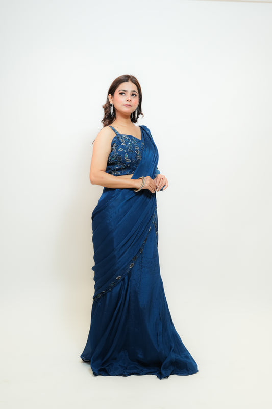 Midnight blue drape saree