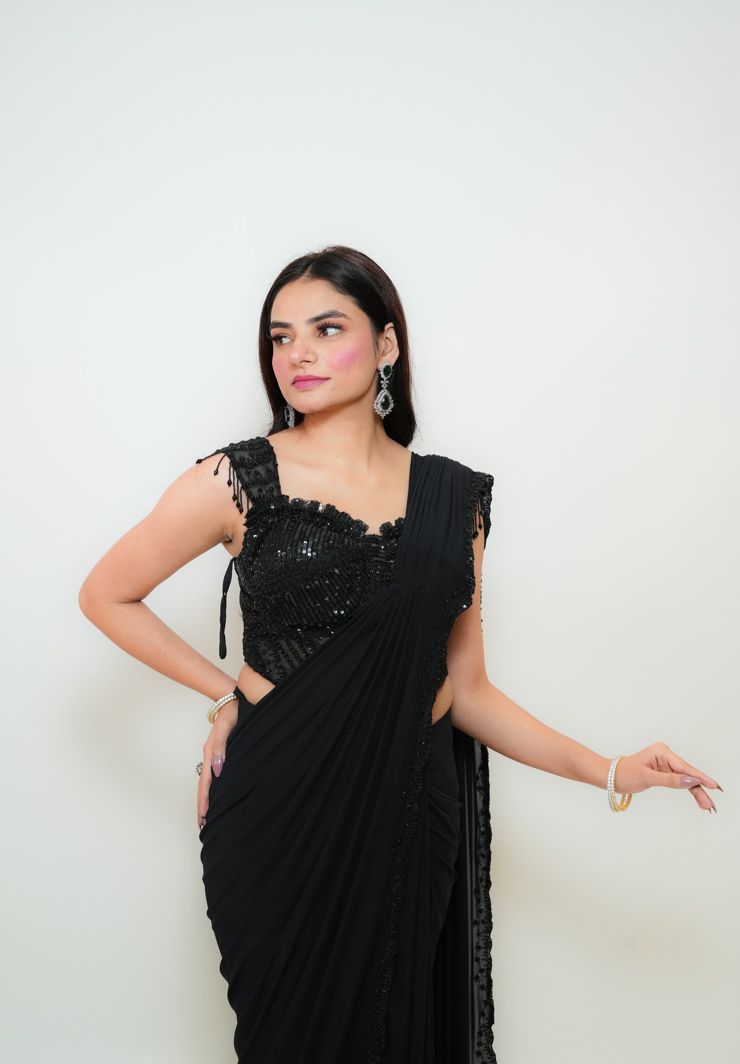 Bold black drape saree