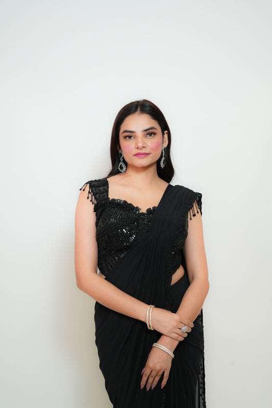 Bold black drape saree