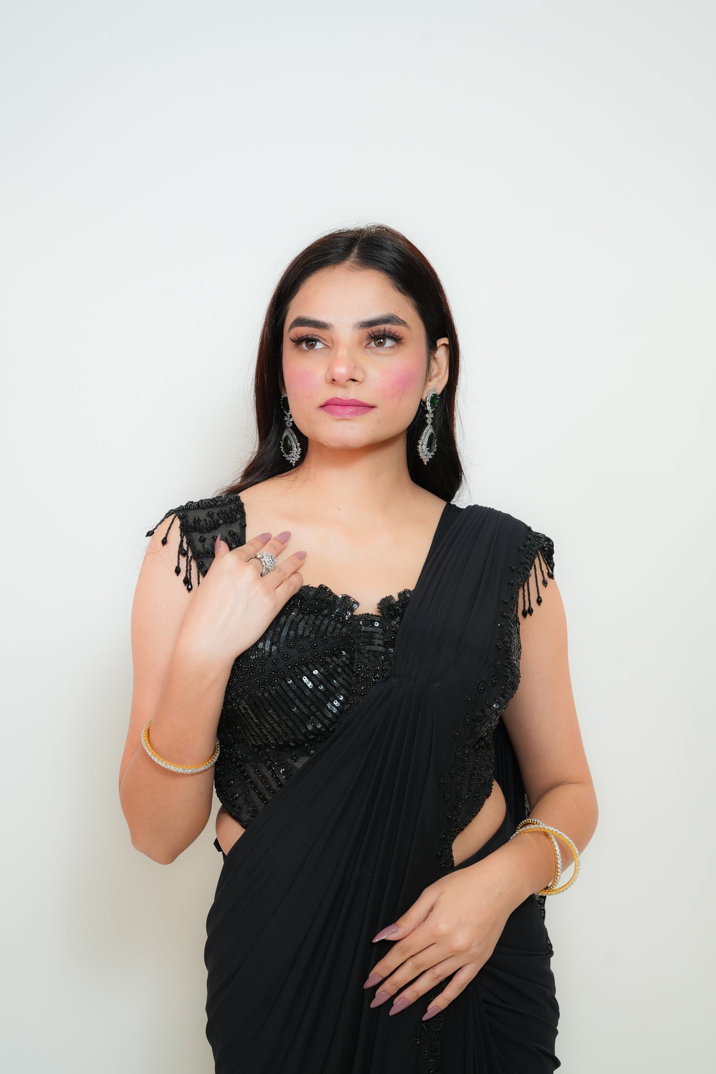 Bold black drape saree
