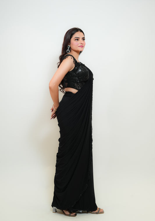 Bold black drape saree