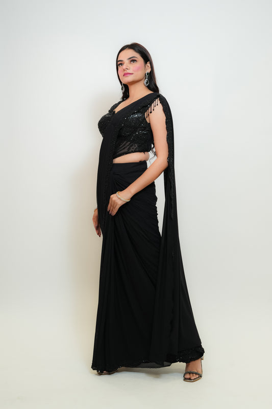 Bold black drape saree