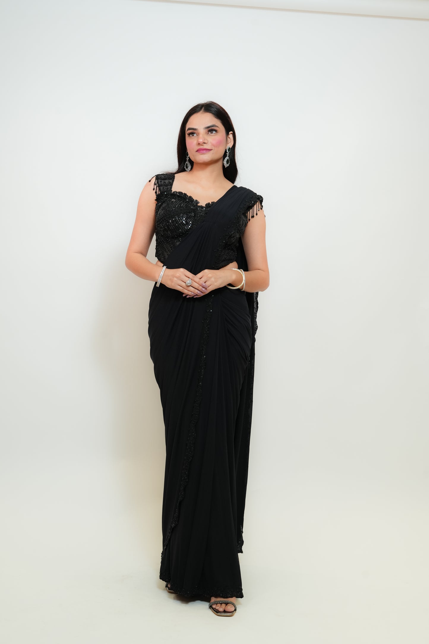 Bold black drape saree