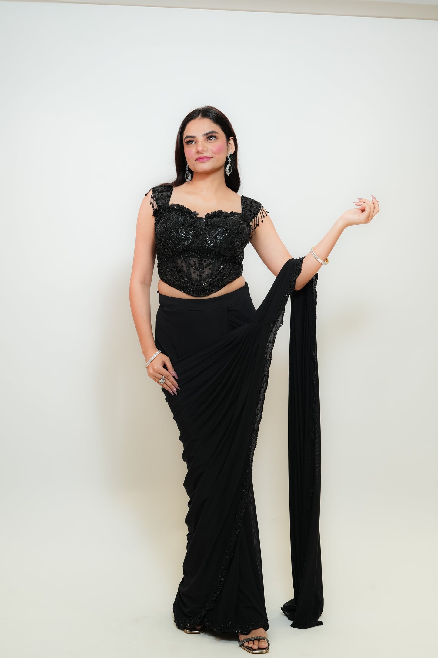 Bold black drape saree