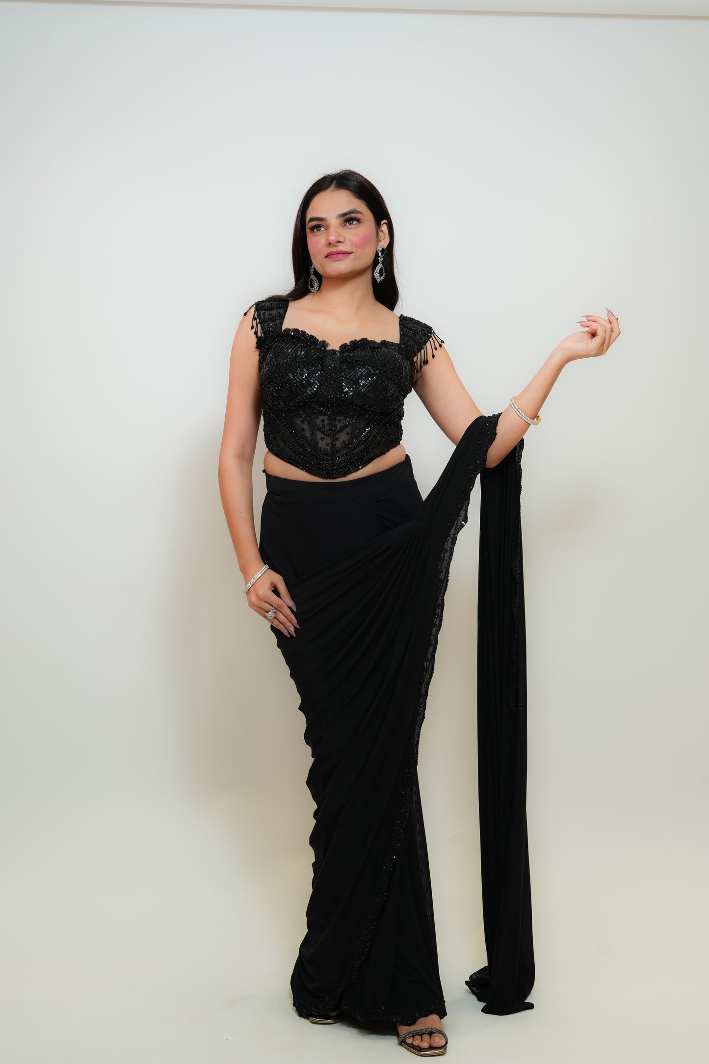 Bold black drape saree