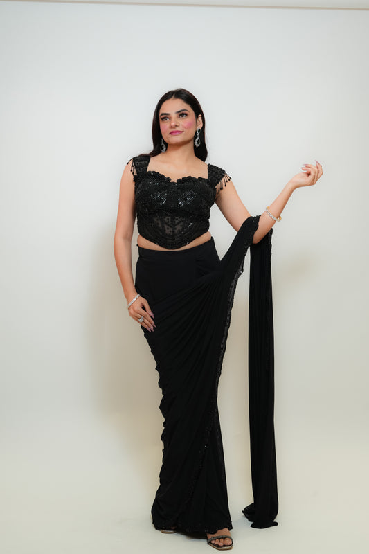 Bold black drape saree