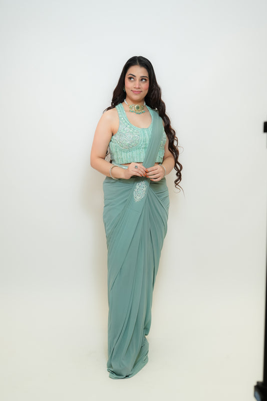 Frozen mint drape saree